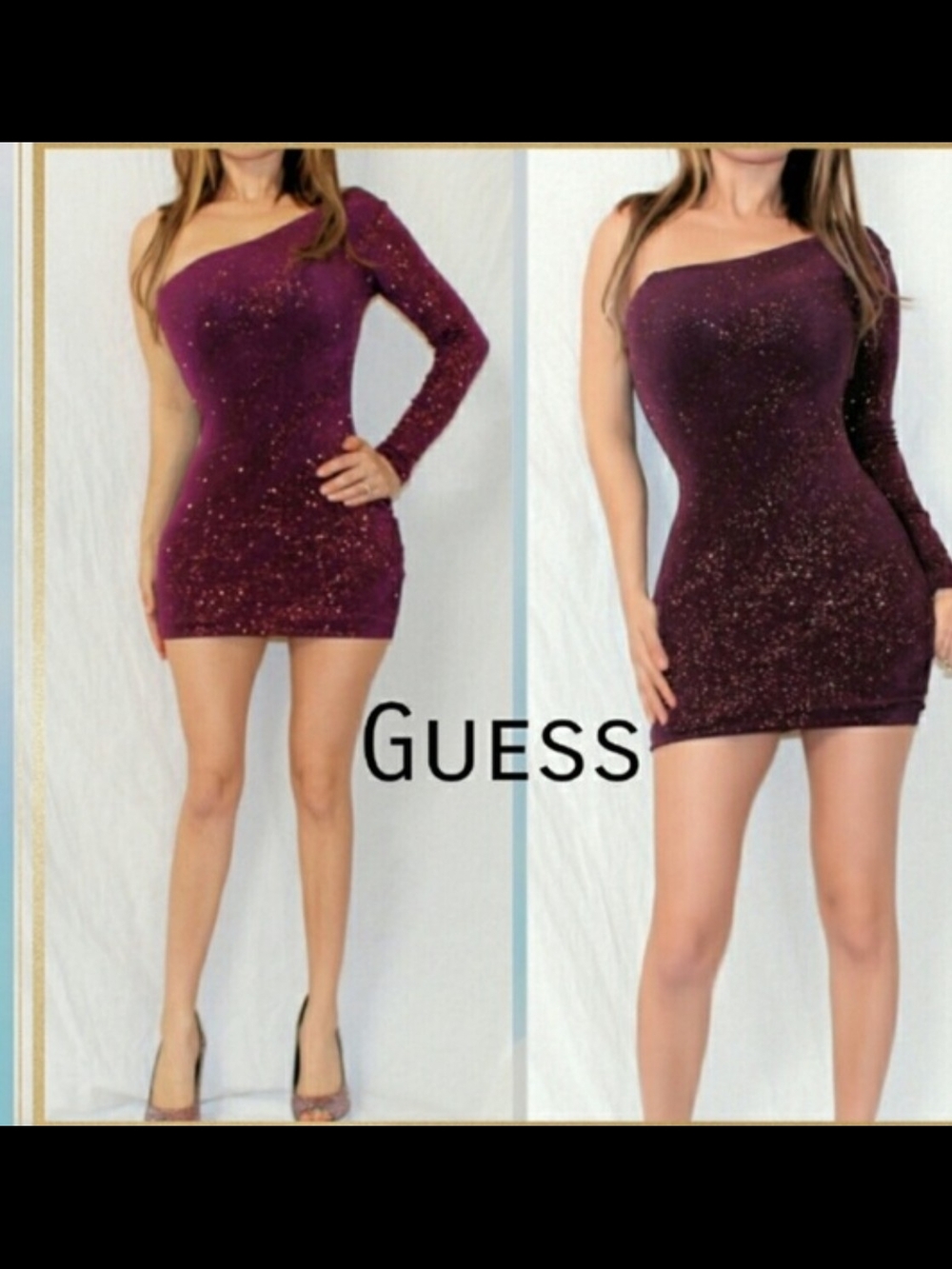 Guess by Marciano One-Shoulder Sparkle Mini Dress in Purple
